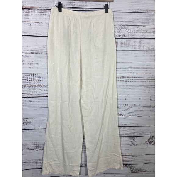 Stradivarius Flowy Cream-colored linen blend pants women's size M - Picture 3 of 8